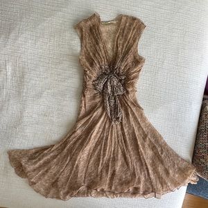 *VINTAGE* SPECIAL EDITION MAX STUDIO nude silk crepe dress w/ front bow ~ Medium